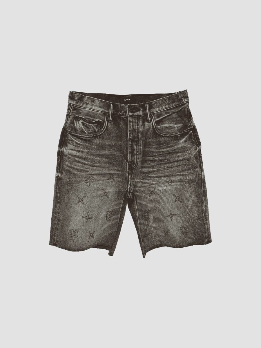Purple Brand Men's Embroidered Washed-Denim Mid-Rise Shorts - Black - Size 40