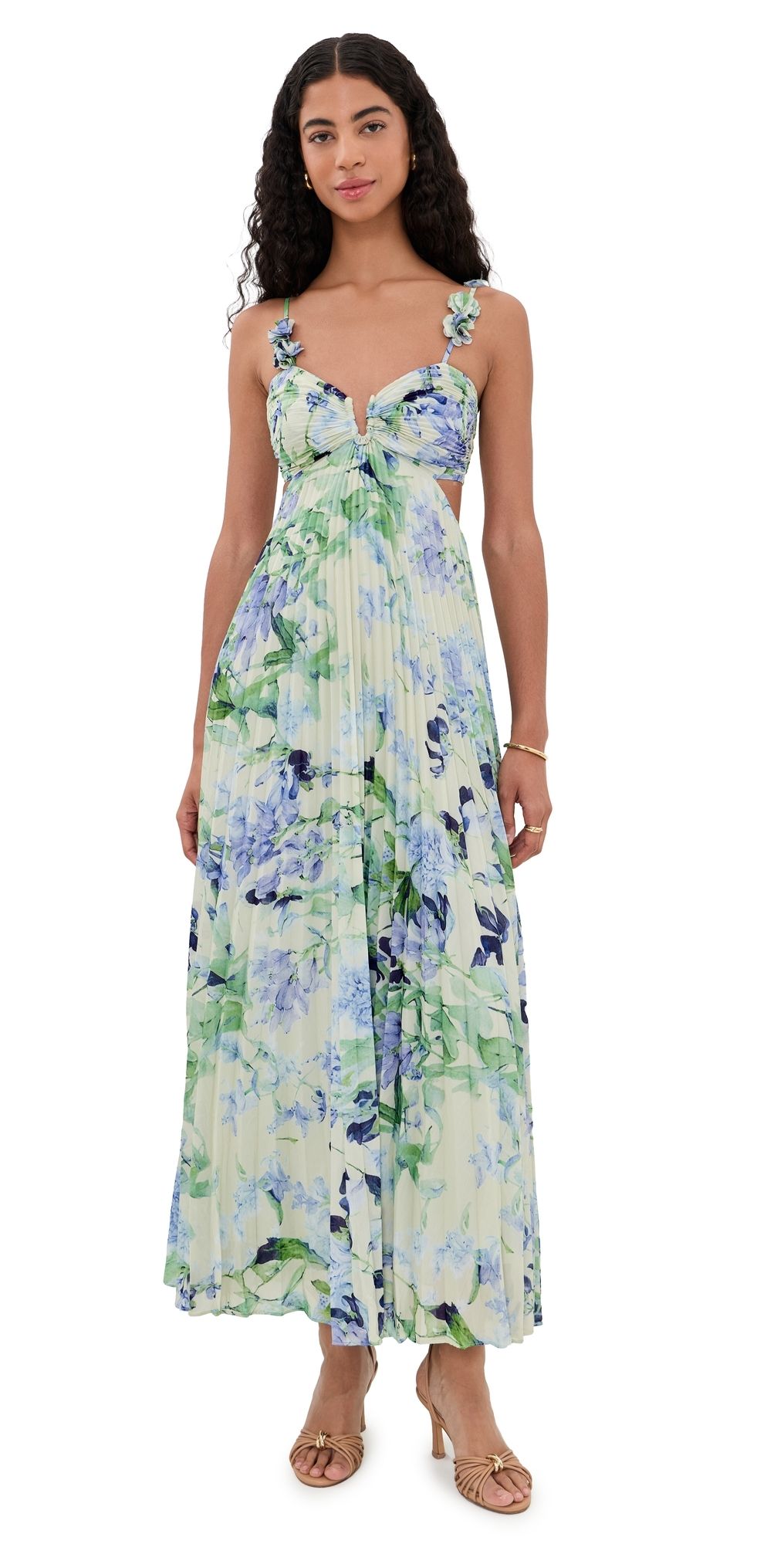 ASTR the Label Emese Dress Green Blue Floral S