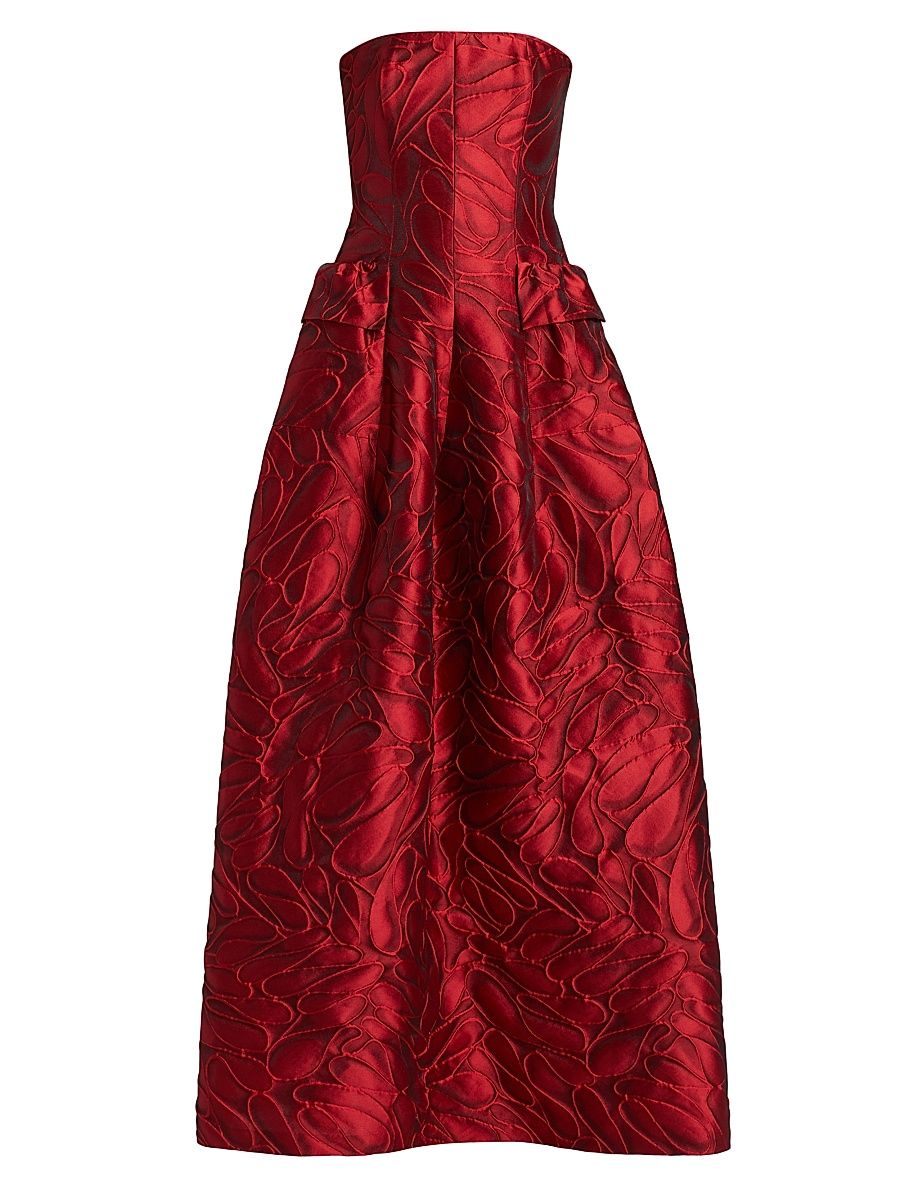 Women's Jacqaurd Strapless Ballgown - Scarlet - Size 10
