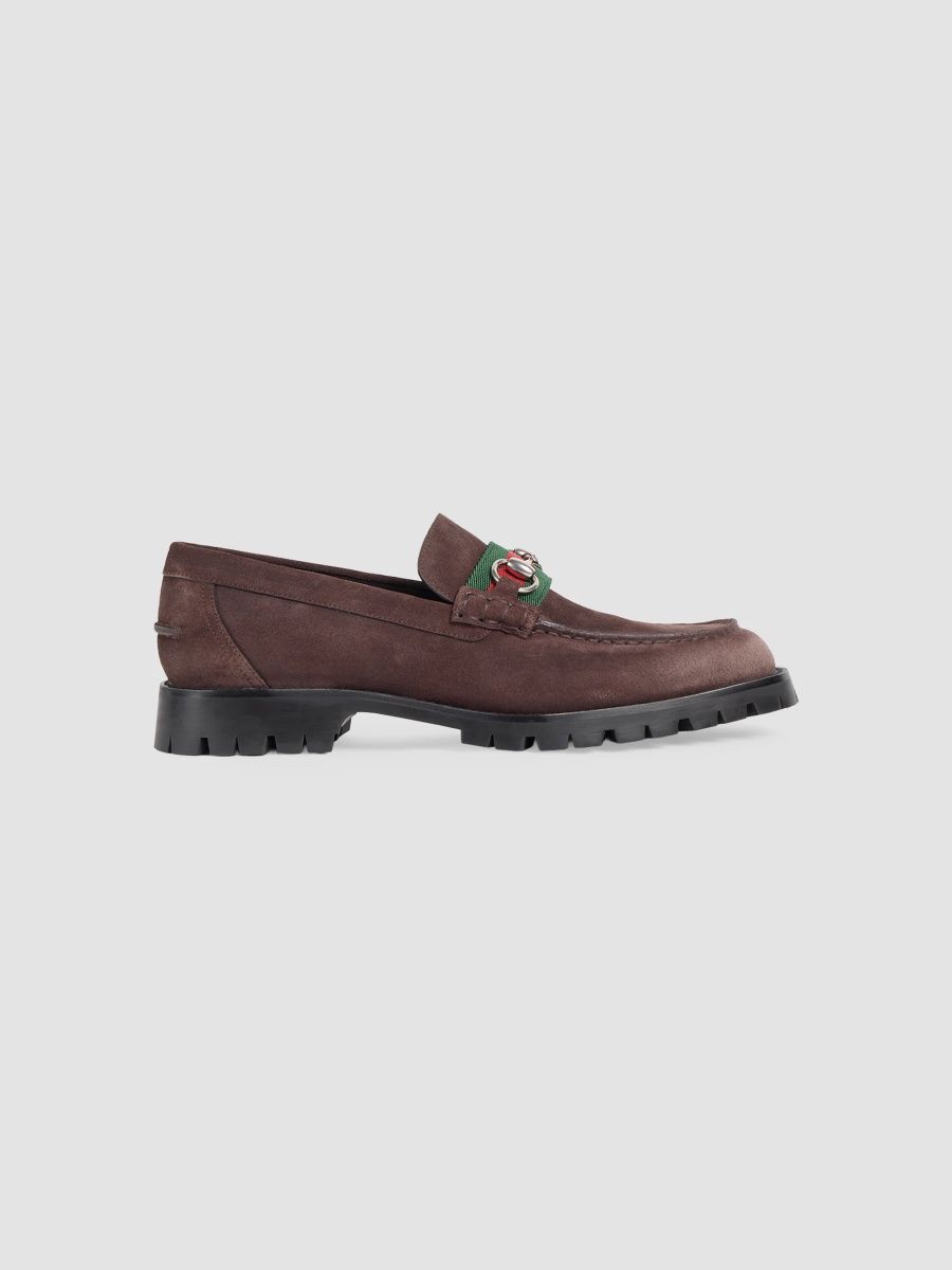 Gucci Men's Sylke Horsebit Suede & Lug Sole Loafers - Coffee - Size 8