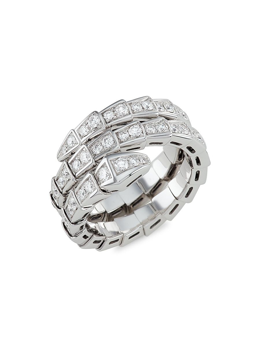 Women's Serpenti Viper 18K White Gold & Pavé Diamond 2-Coil Ring - White Gold - Size Small