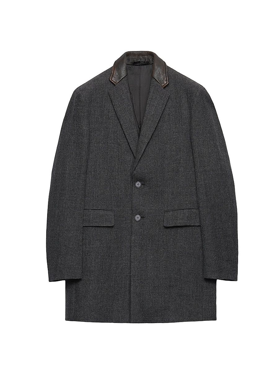 Men's Single-Breasted Wool Blend Coat - Grey - Size 42