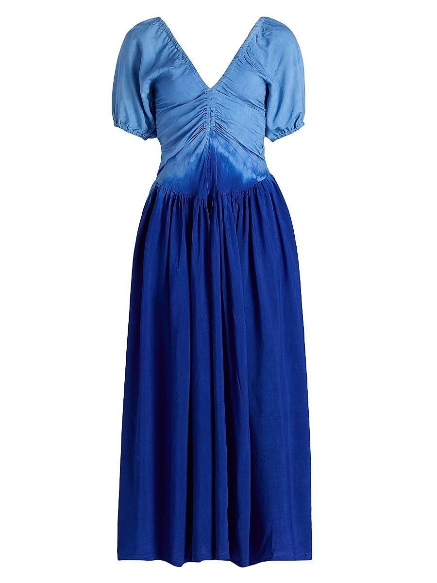 Women's Bori Ruched Ombré Cotton Maxi Dress - Blue - Size XL