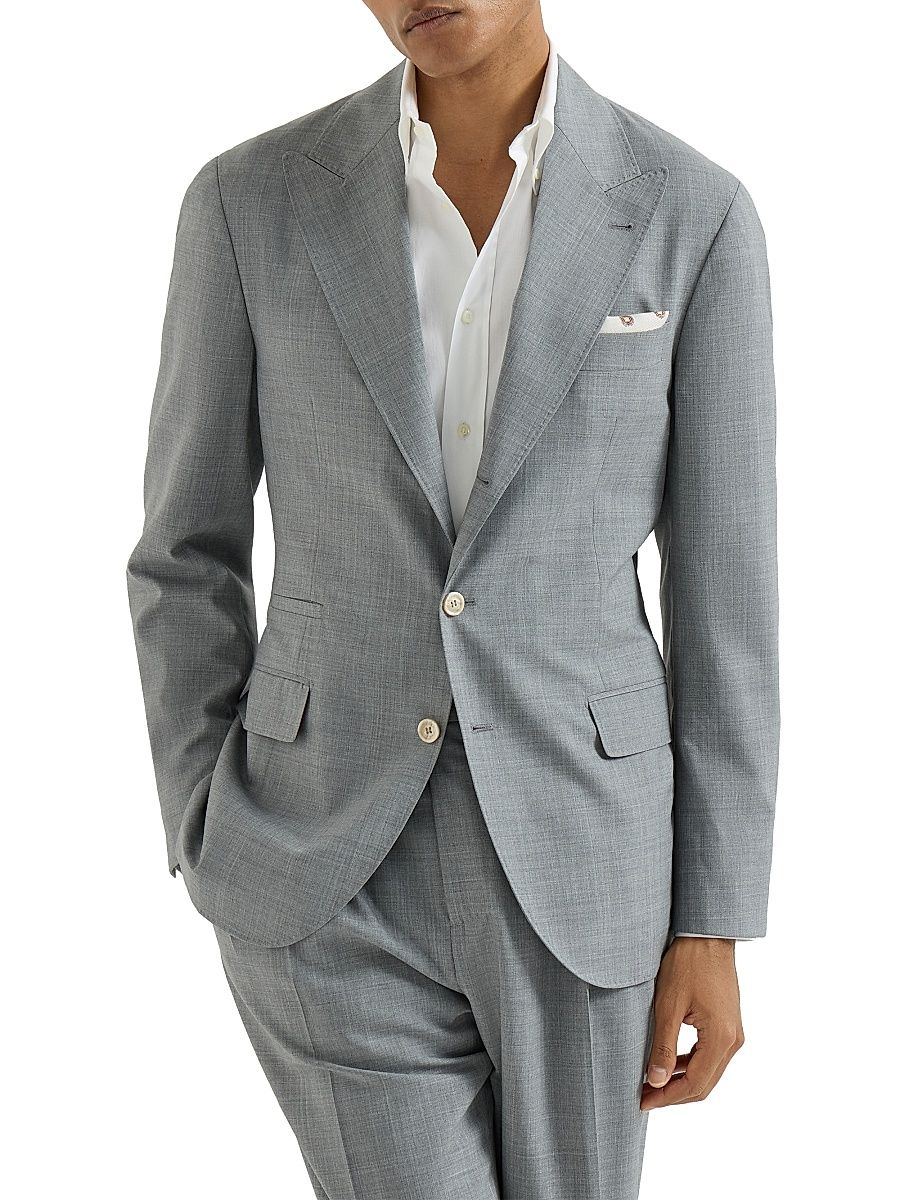 Men's Virgin Wool Fresco Deconstructed Blazer with Peak Lapels - Grey - Size 40