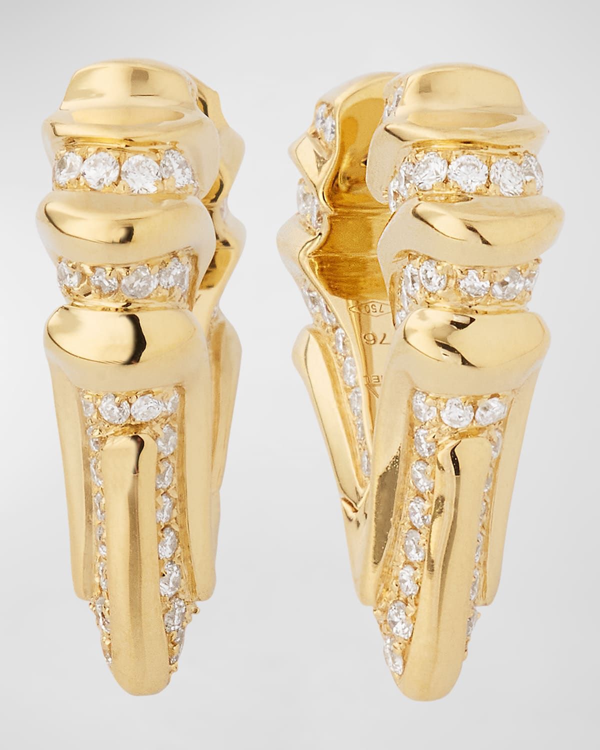 18K Yellow Gold White Diamond Brute White Crow Earrings