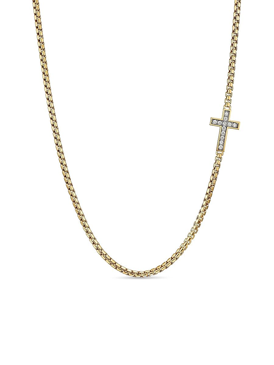 Men's Cross Station Necklace in 18K Yellow Gold - Diamond - Size 26