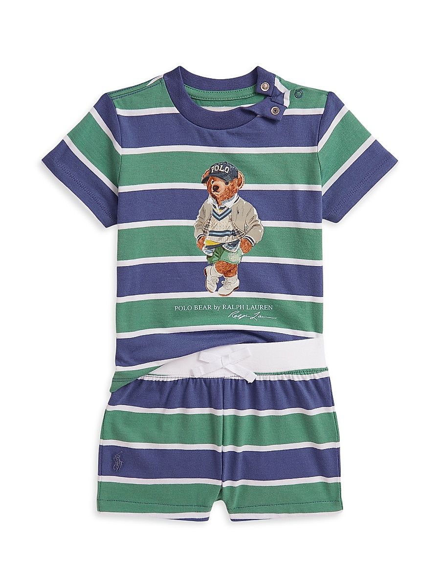 Baby Boy's Striped Polo Bear T-Shirt & Shorts Set - Classic Blue Multi Bear - Size 9 Months