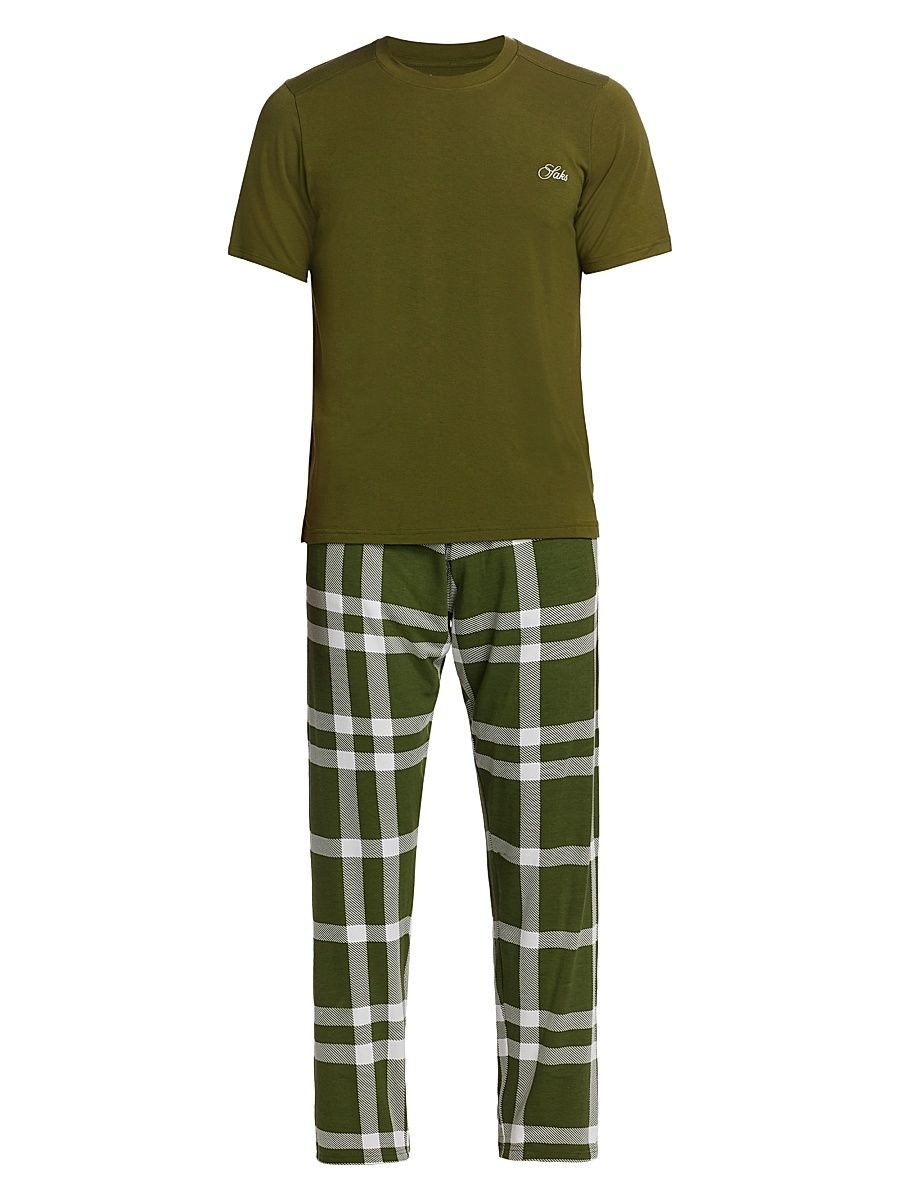 Men's COLLECTION Winter Plaid 2-Piece Sleep Set - Olive - Size XXL
