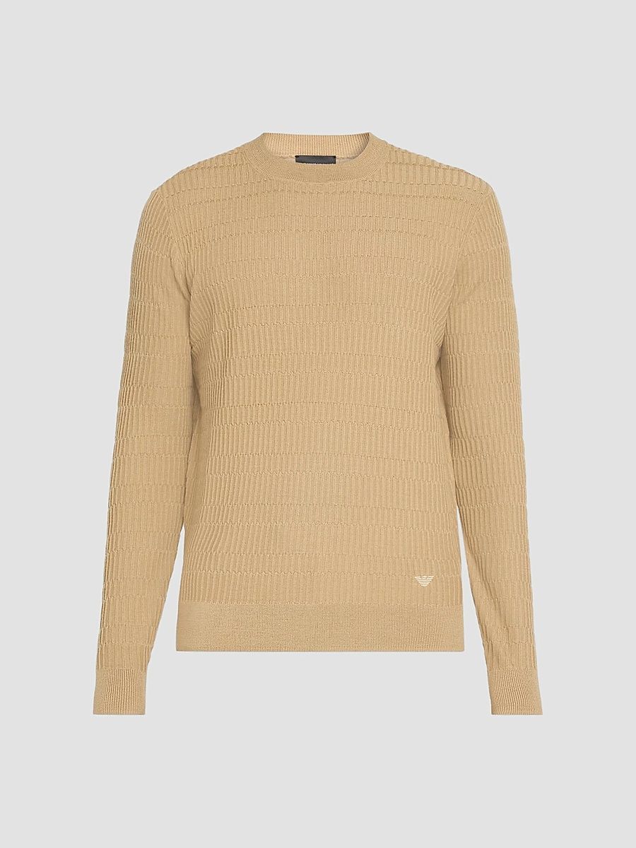 Men's Wool Bar-Stitch Crewneck Sweater - Striped Brown - Size XXL