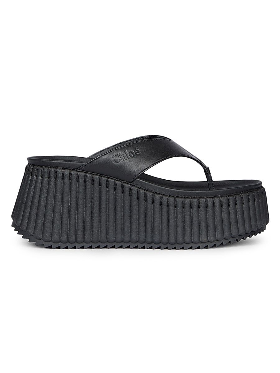 Women's Nama Leather Wedge Sandals - Black - Size 11