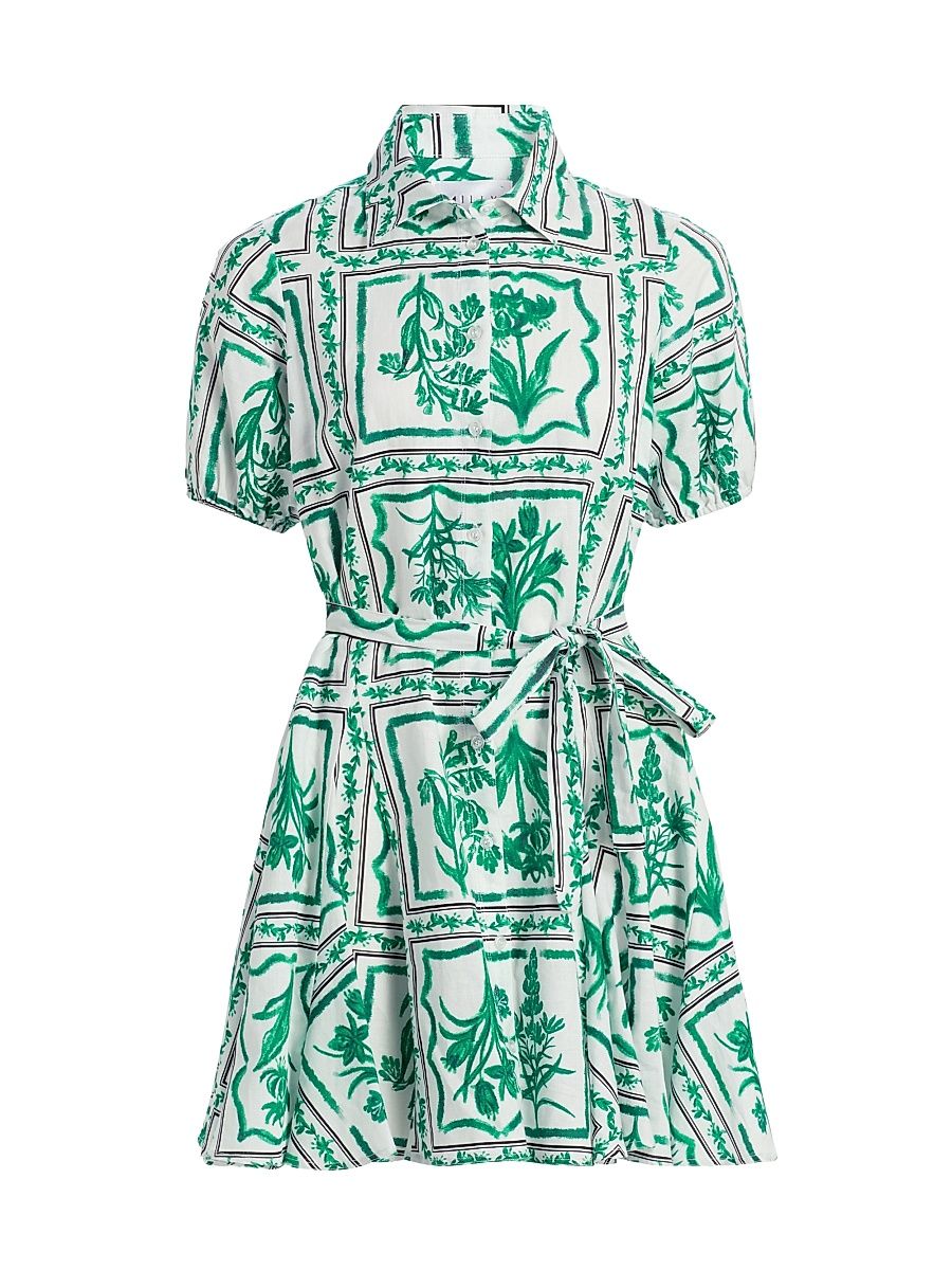 Women's Juni Floral Tile Linen Minidress - Green White - Size 12