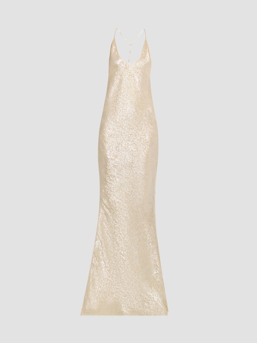 TOM FORD Women's Metallic Silk-Blend Open-Back Maxi Dress - Peyote - Size 8