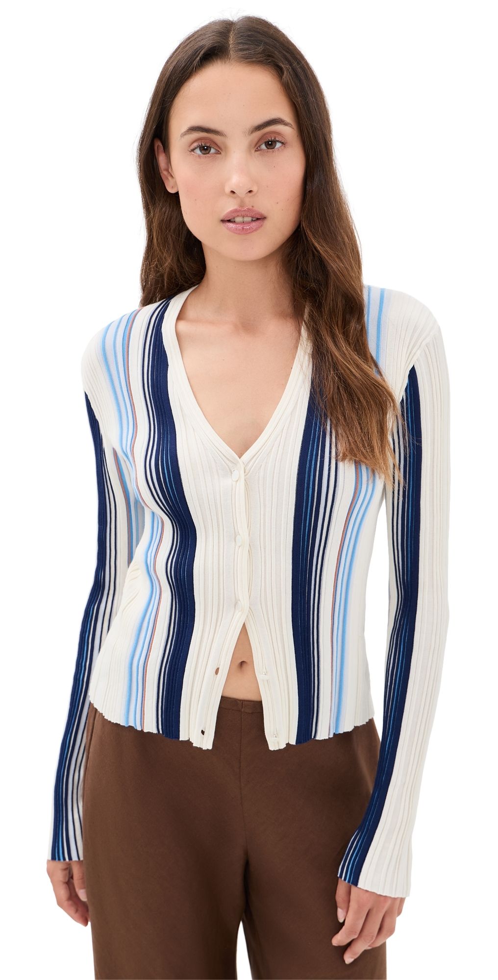 Theory Ribbed Cardigan Ivory Multi/Chk L