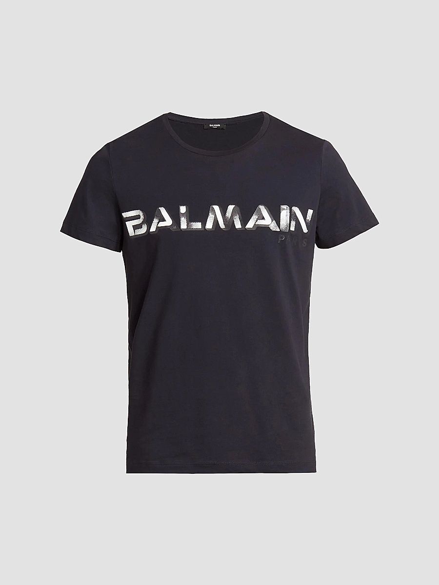 Balmain Men's Logo Printed Crewneck T-Shirt - Noir Blanc - Size Small