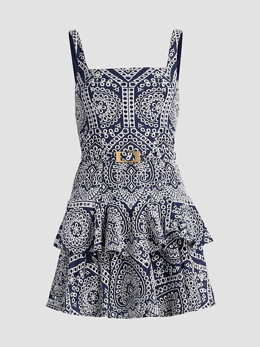 Women's Lisette Eyelet-Embroidered Cotton Mini Dress - Navy White - Size XL