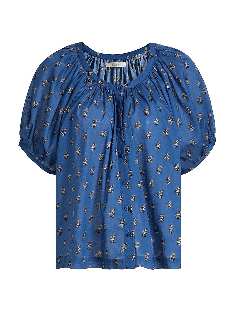 Women's June Printed Cotton Top - Eartha Paisley - Size XXS