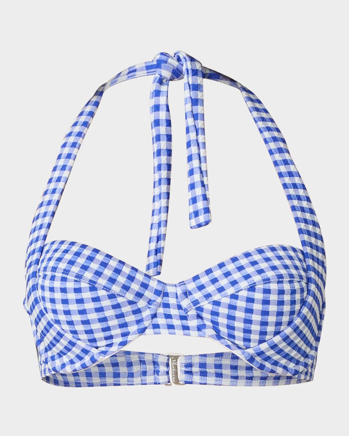 Gingham Draped Halter Bikini Top