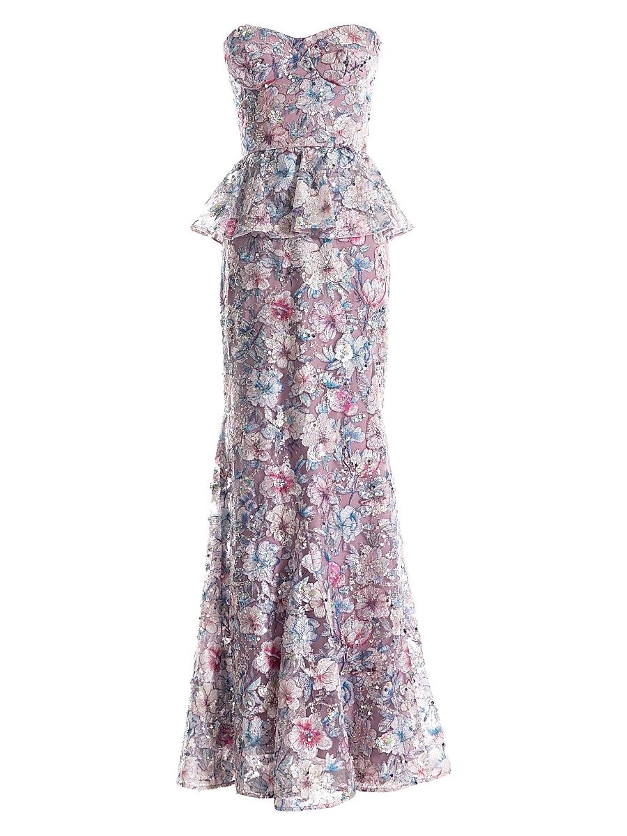 Women's Scarlett Embellished Floral Bustier Peplum Mermaid Gown - Dusty Lavender - Size XXL