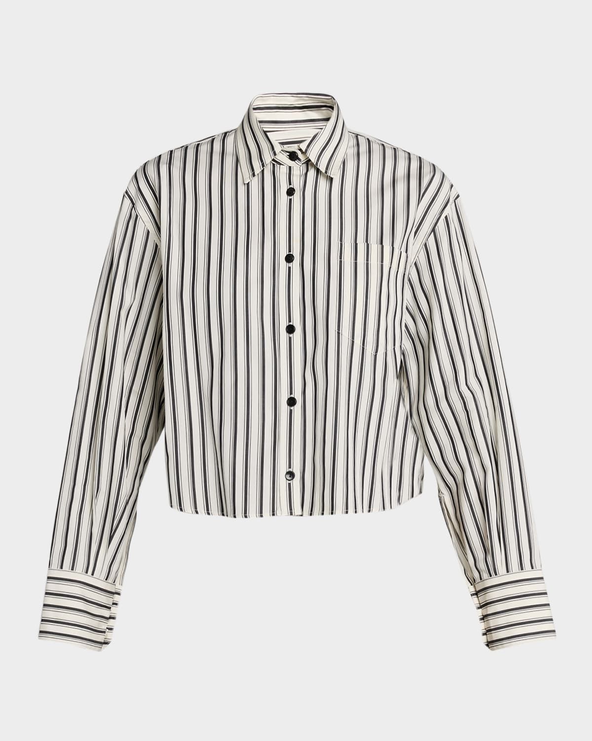 Striped Cotton Crop Button-Down Shirt