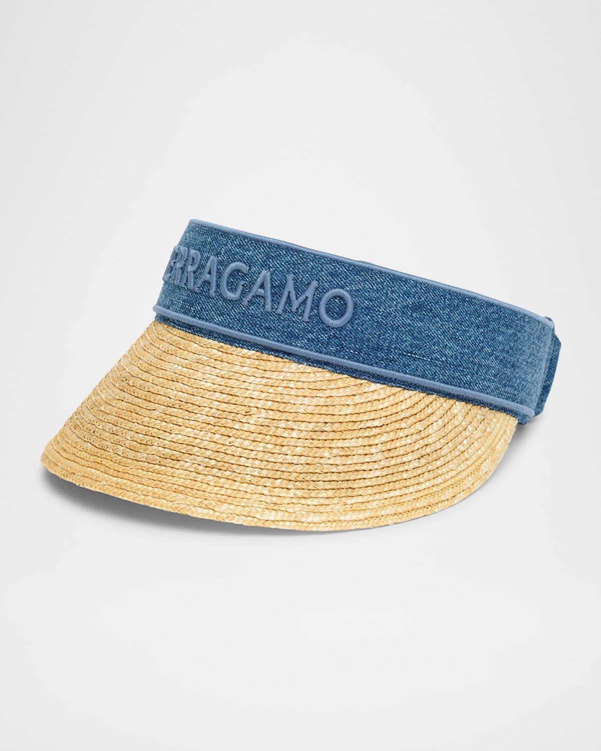 Straw Visor With Denim Logo Band