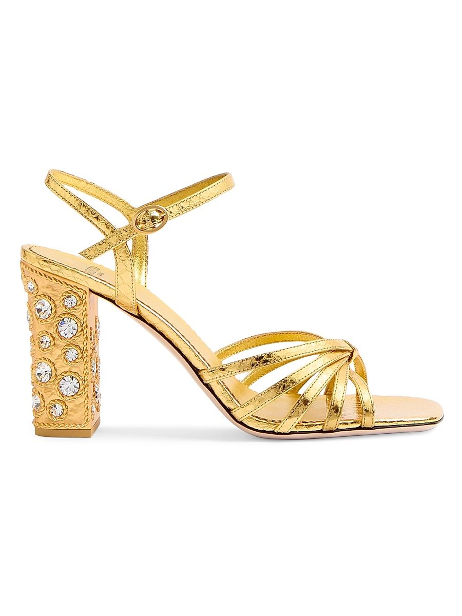 Women's Preshoes Sandals in Laminated Ayers with Crystals 90MM - Gold Crystal - Size 10.5