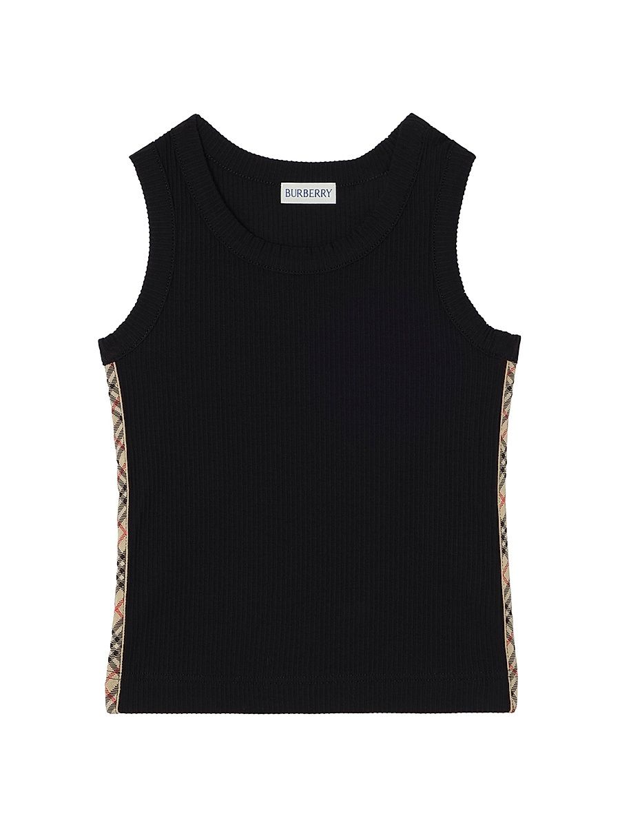 Little Girl's & Girl's Check-Trim Ribbed Tank - Black - Size 8