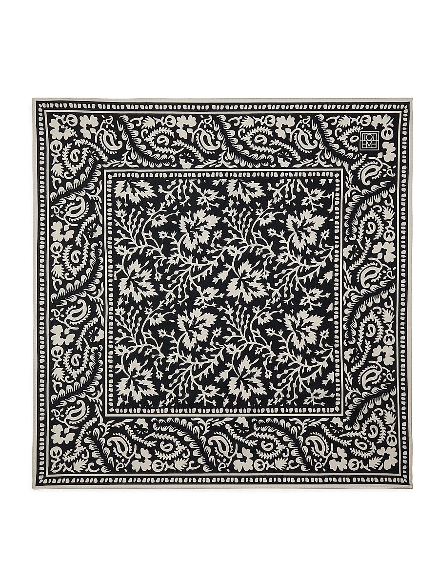 Women's Hankie Floral Silk Scarf - Black White