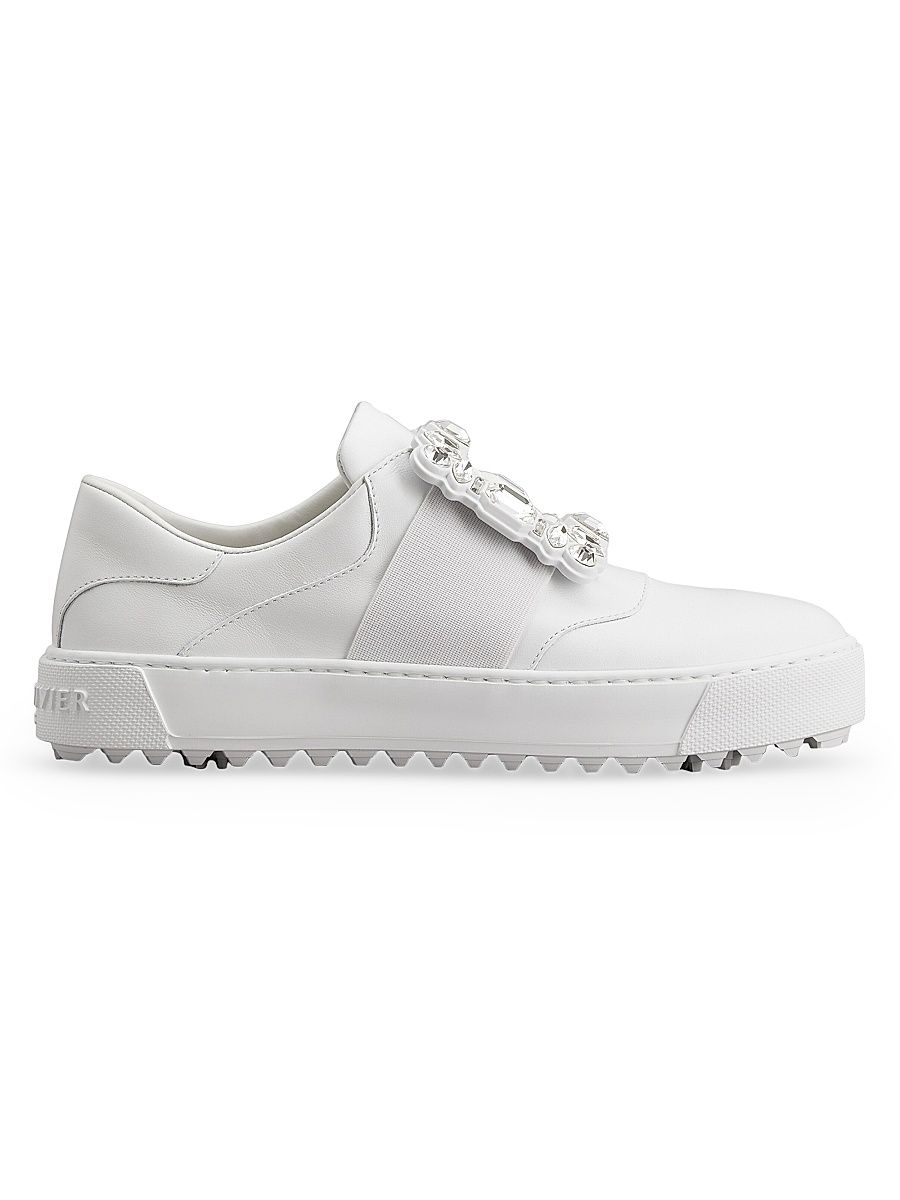 Women's Viv Golf Embellished-Buckle Slip-On Sneakers - Bianco - Size 10.5