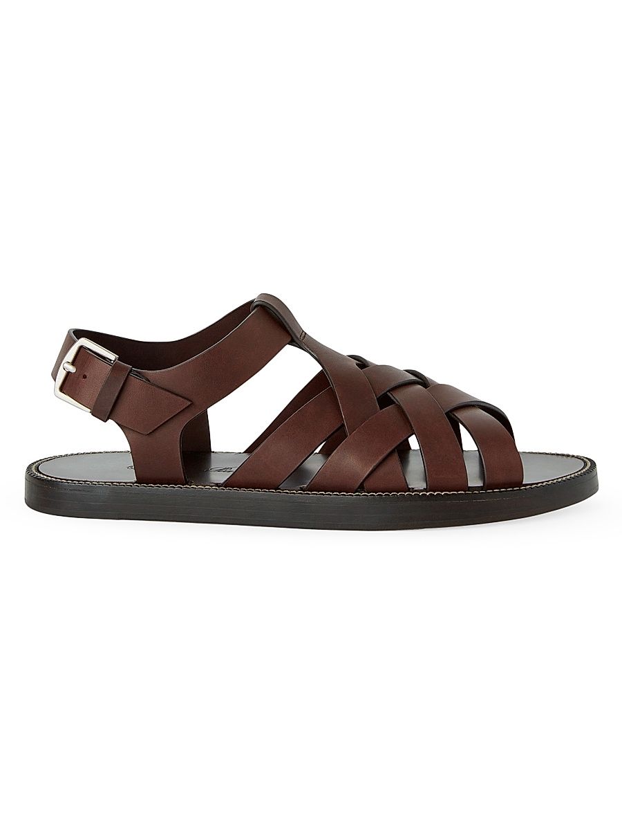Men's Kumihimo Leather Sandals - Light Chocolate - Size 11