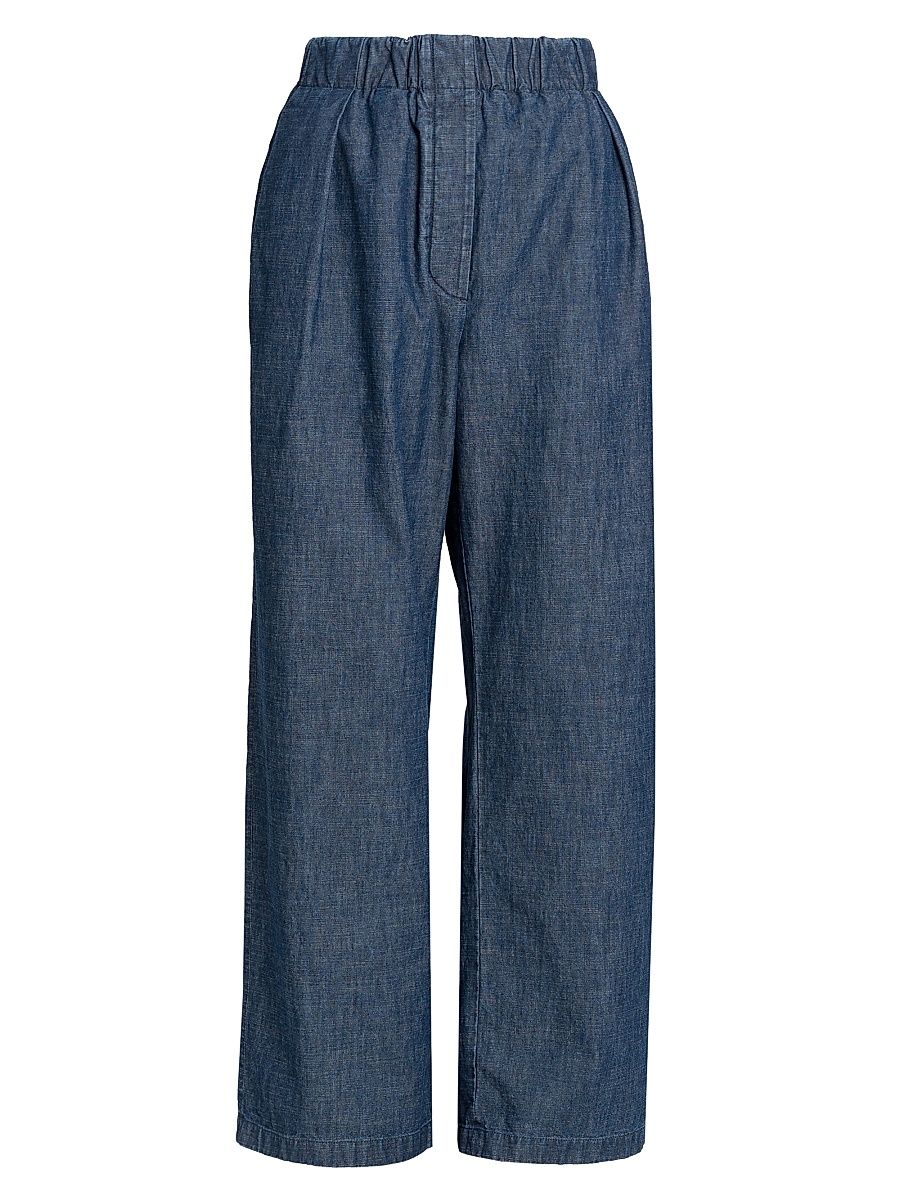 Women's Cotton Chambray Relaxed-Fit Trousers - Indigo - Size 12