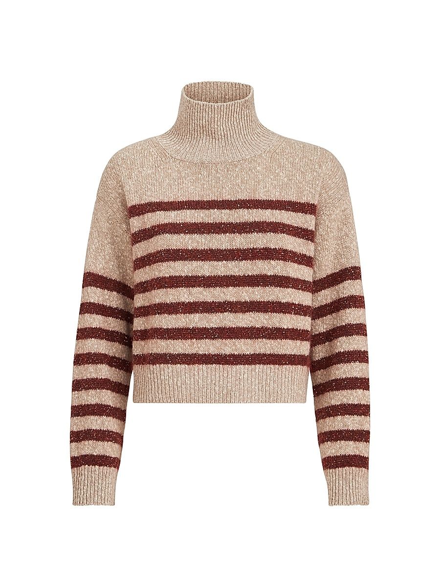 Women's Soft Virgin Wool and Cashmere Turtleneck Sweater - Brown - Size Large