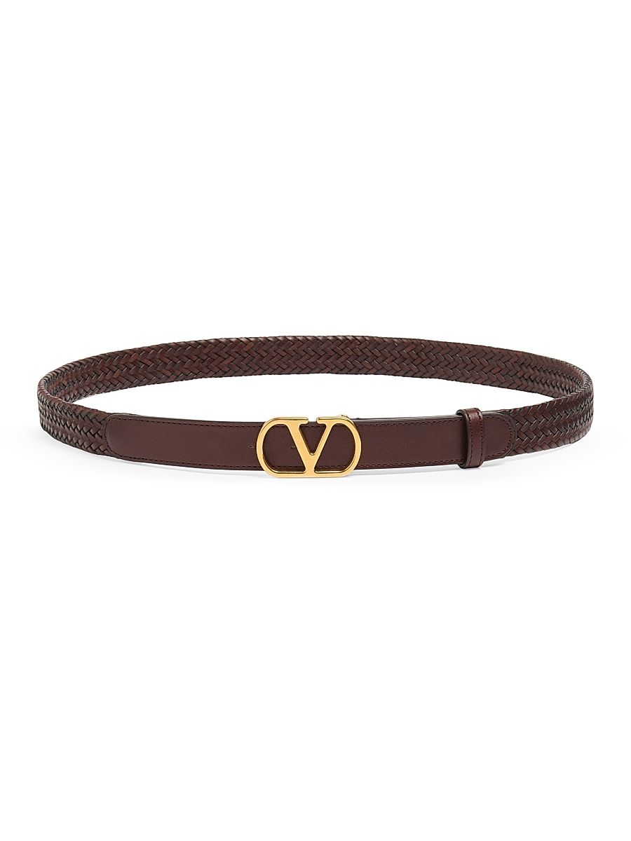 Men's VLogo Signature Braided Calfskin Belt - Brown - Size 46