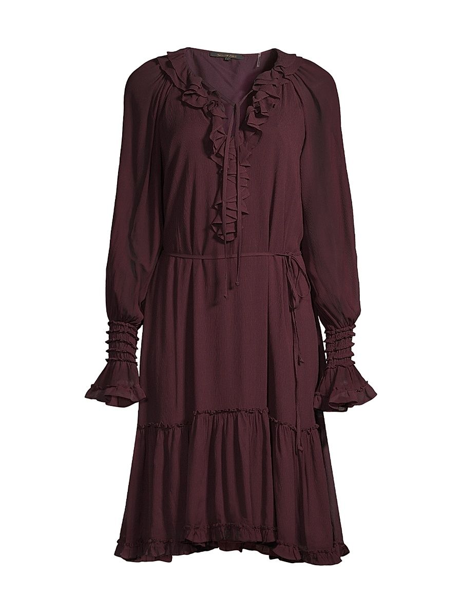 Women's Collin Long-Sleeve Ruffle Dress - Beet - Size XL