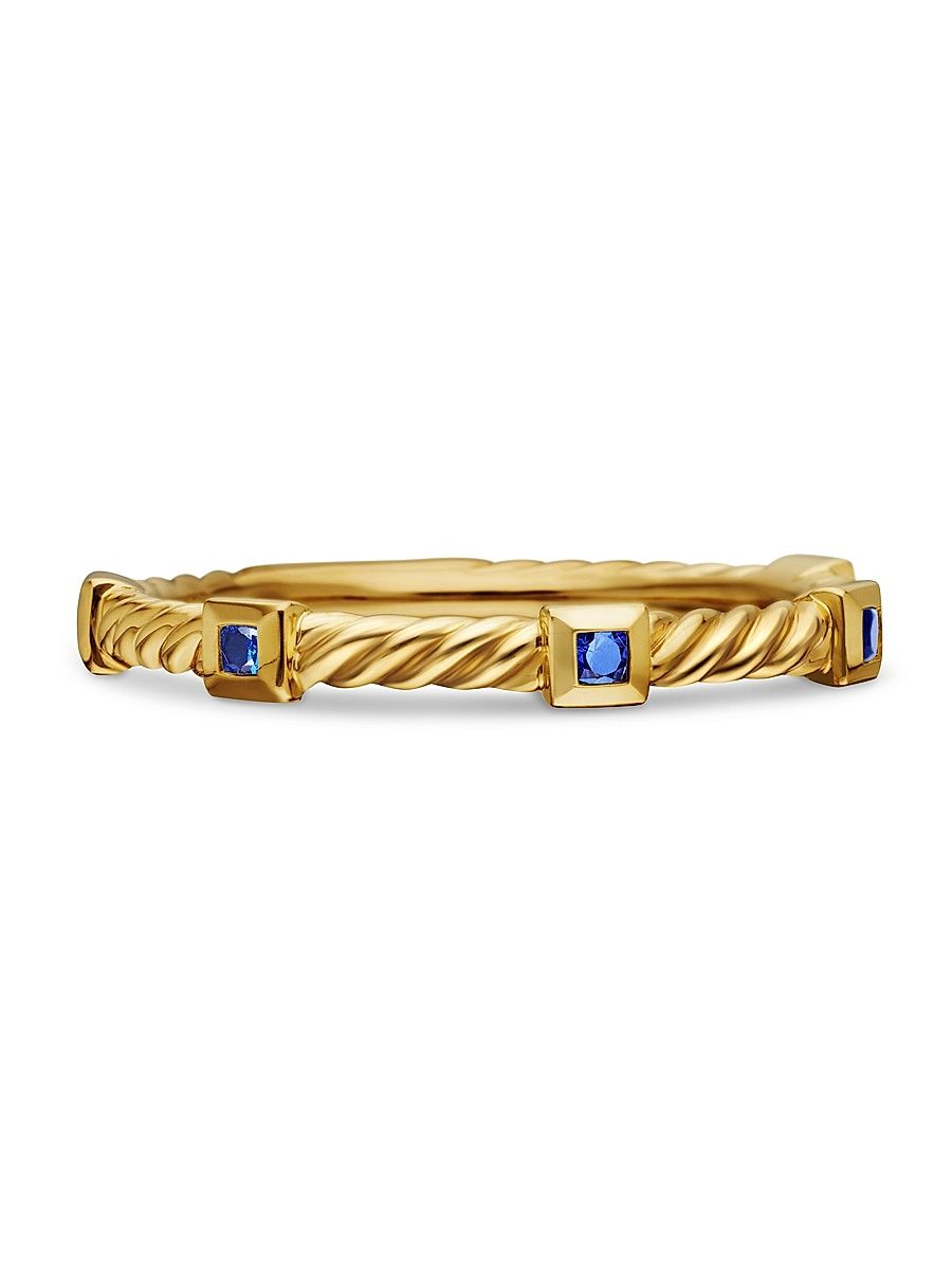 Women's Cable Collectibles Stack Ring in 18K Yellow Gold - Light Blue Sapphire - Size 7
