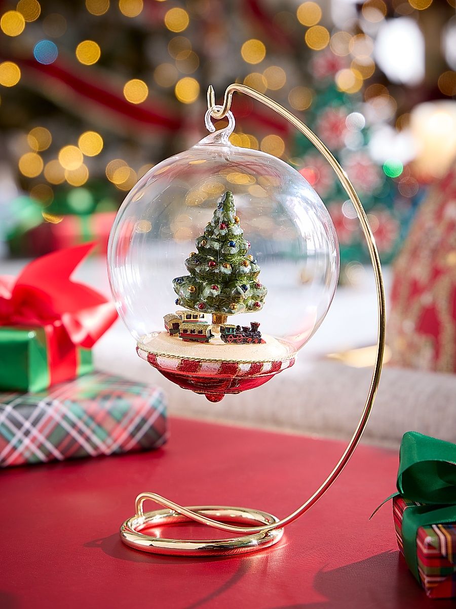 Glass Christmas Tree With Train Ornament