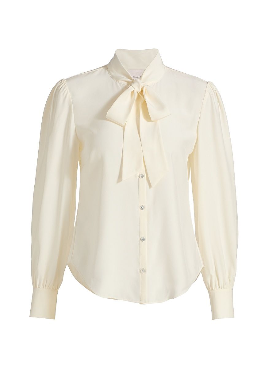 Women's Scotlyn Silk Tieneck Blouse - Ivory - Size XL