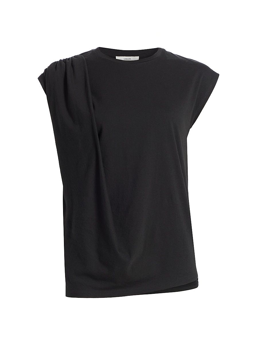 Women's Draped Cotton Top - Black - Size XXS