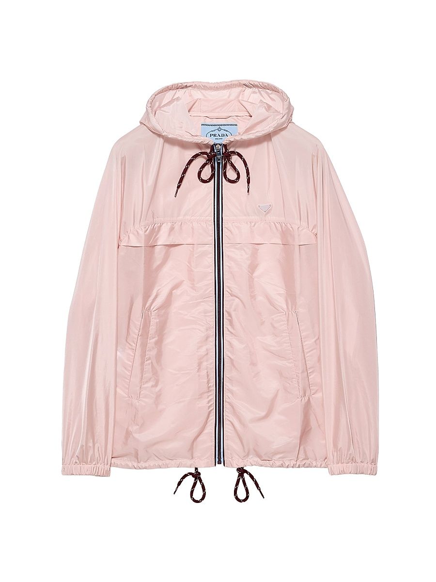 Women's Lightweight Nylon Hooded Raincoat - Pink - Size 8