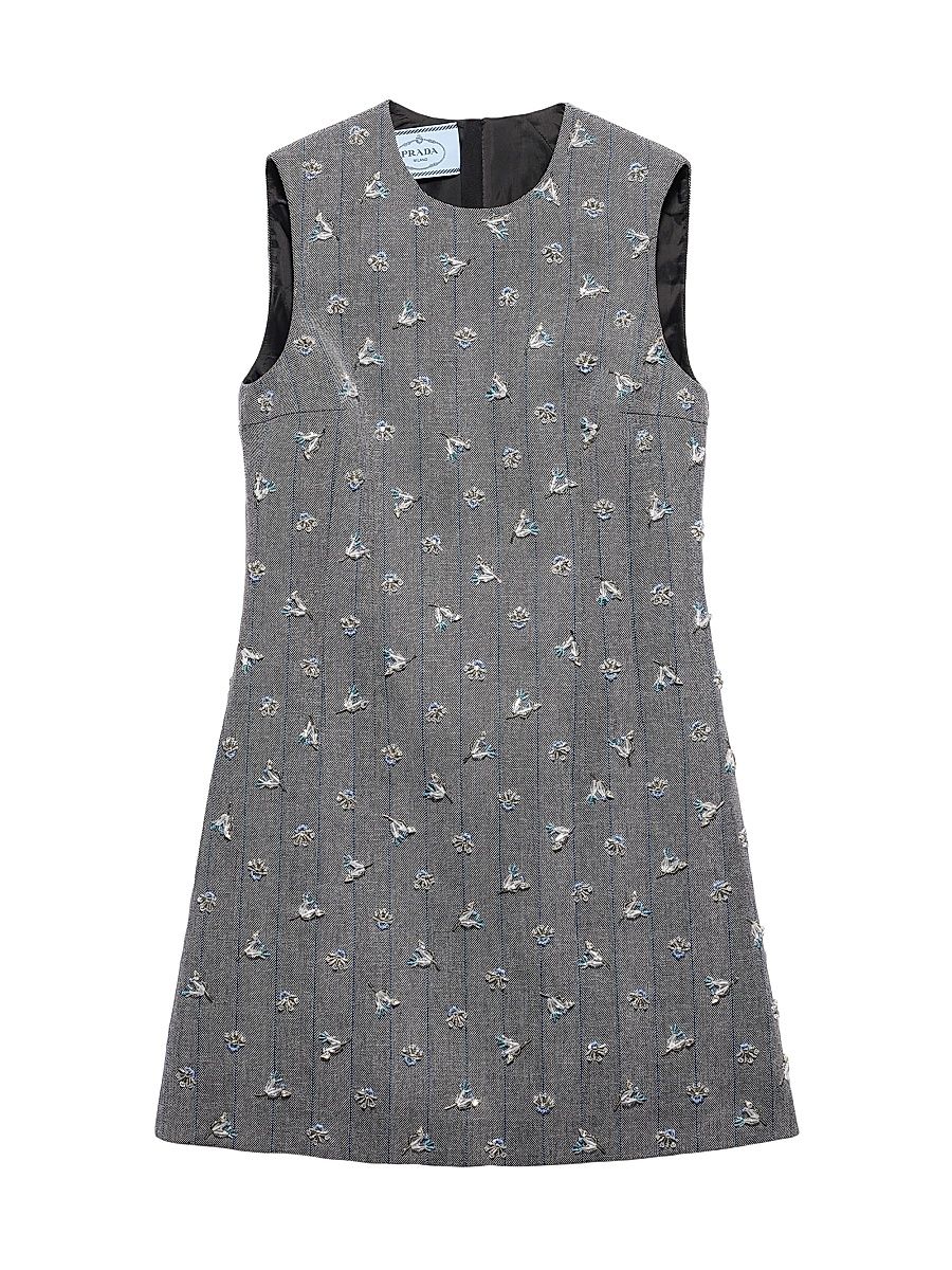 Women's Embroidered Pinstripe Mini-Dress - Grey - Size 6