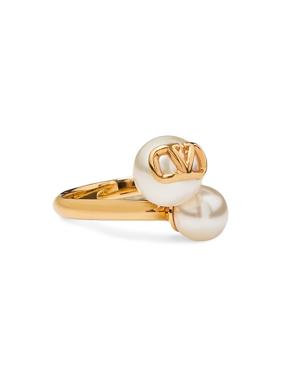Women's VLogo Signature Metal and Pearl Ring - Gold Cream - Size 13