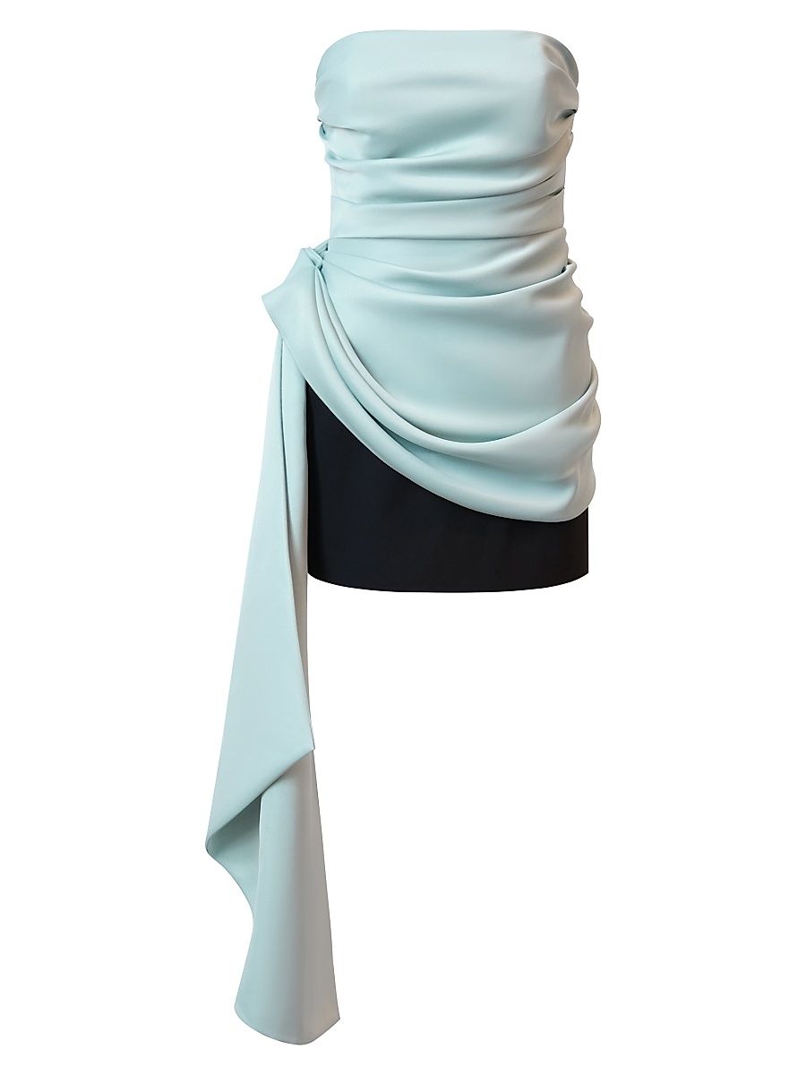 Women's Effie Waist-Sash Draped Minidress - Robin Egg Black - Size 8
