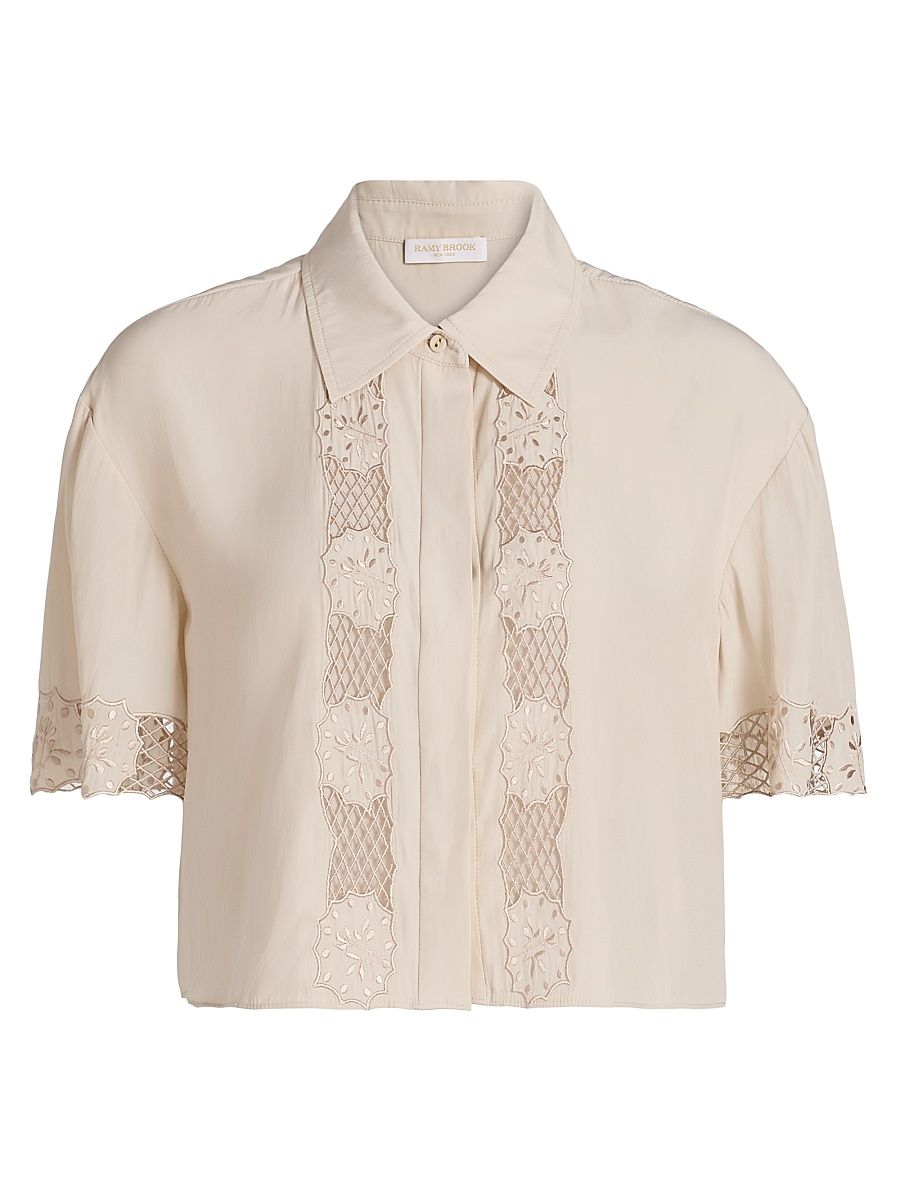 Women's Tania Lace Short-Sleeve Blouse - Sandstone - Size Medium