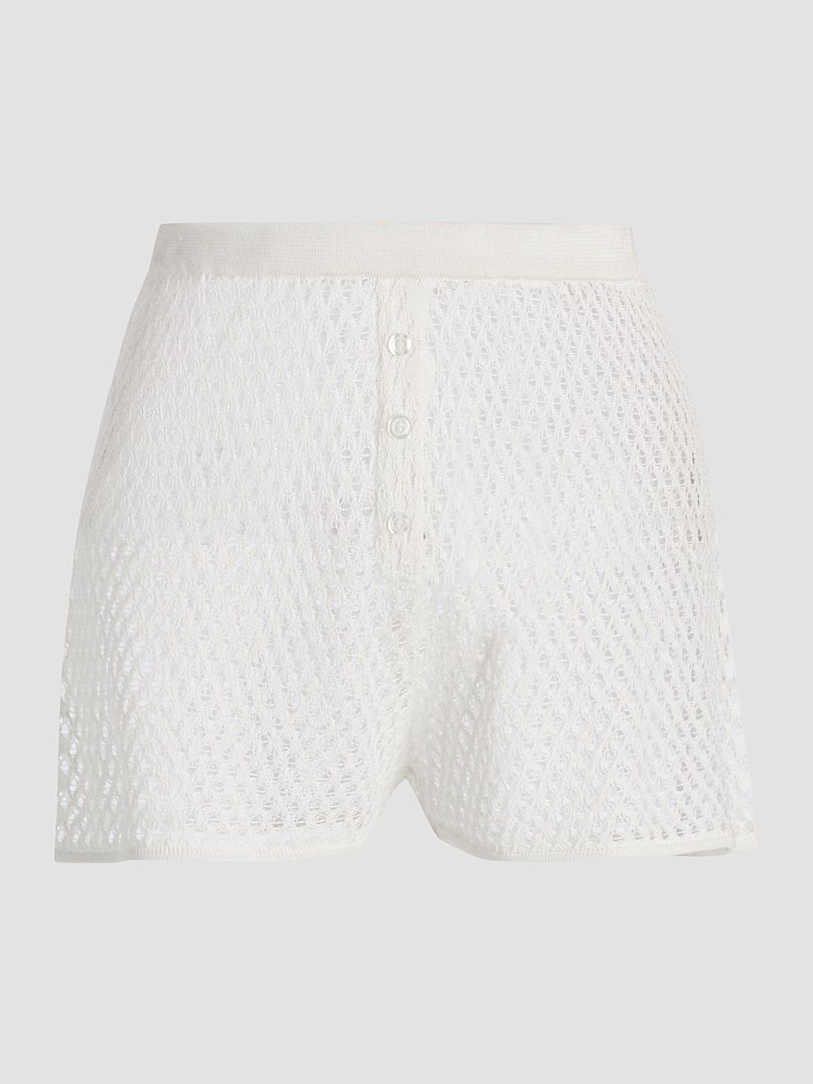 Women's Silk Crochet Shorts - Ivory - Size XL