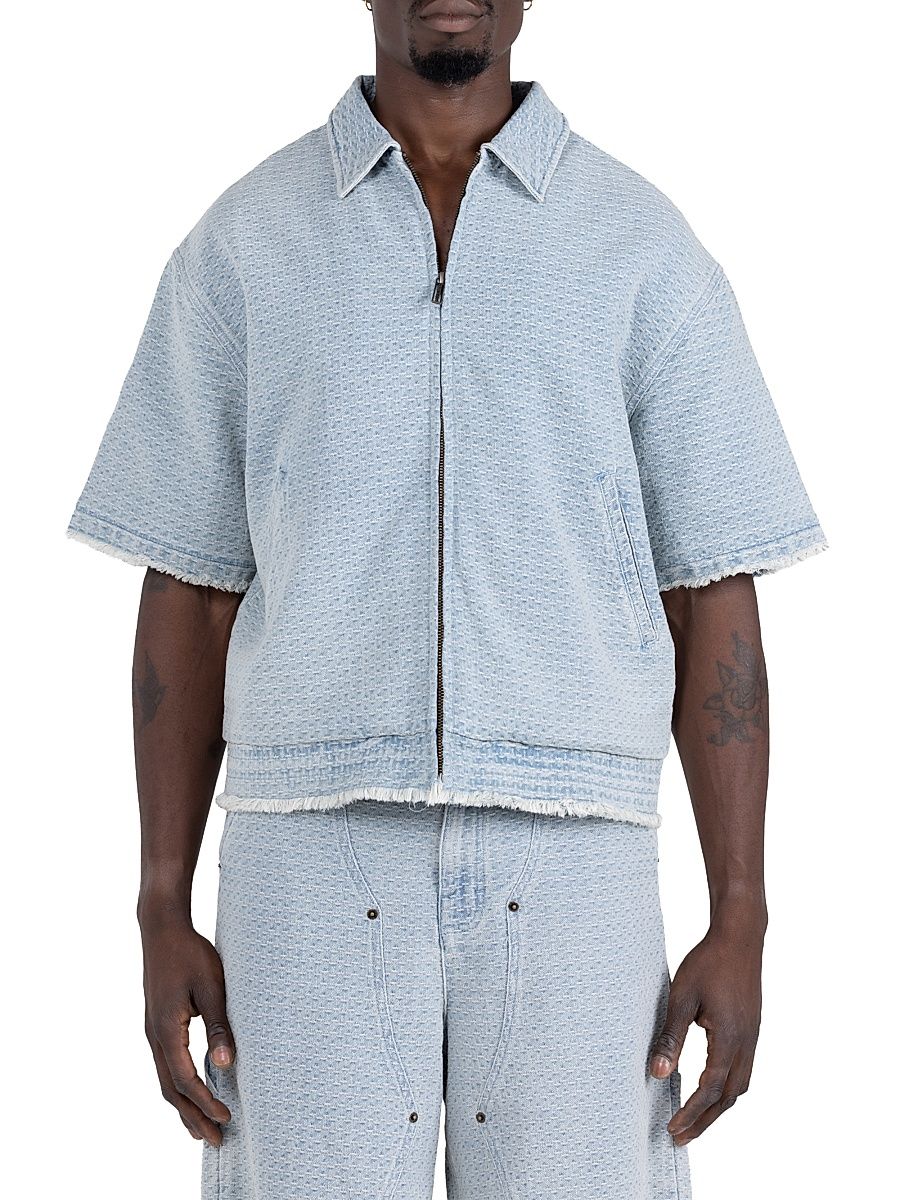 Men's Drop Shoulder Cotton Denim Shirt - Light Indigo - Size XL