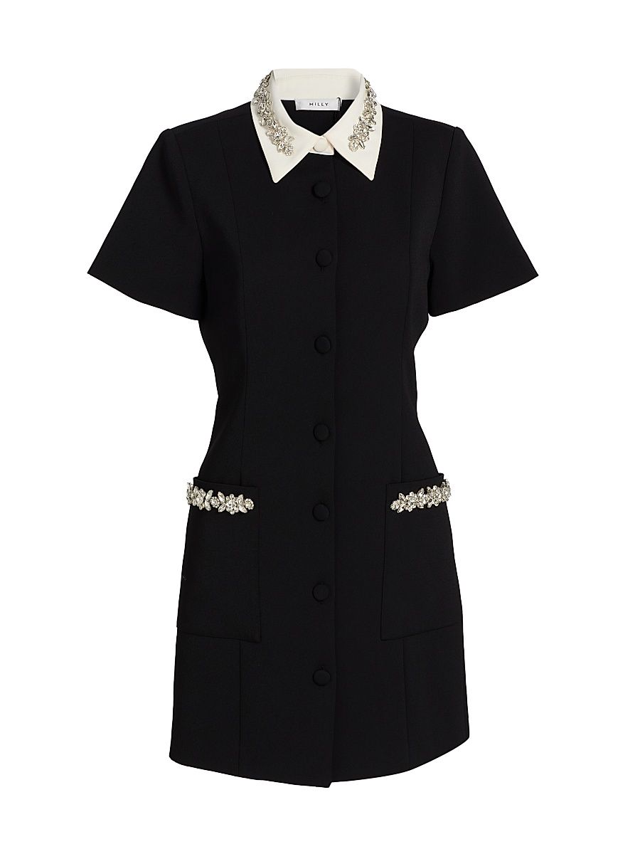 Women's Sheelah Crepe Embellished Minidress - Black White - Size 12