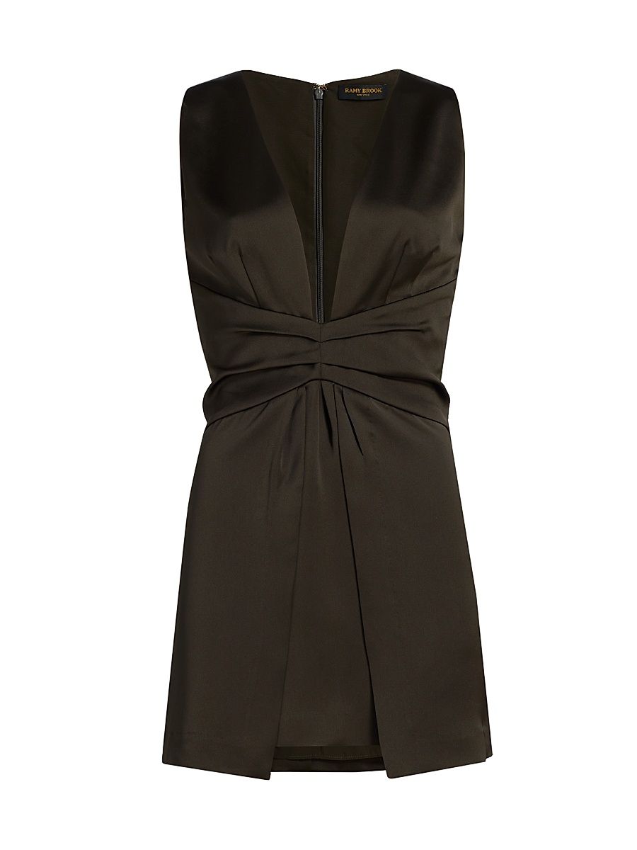 Women's Cassea Ruched Satin Minidress - Deep Olive - Size 14