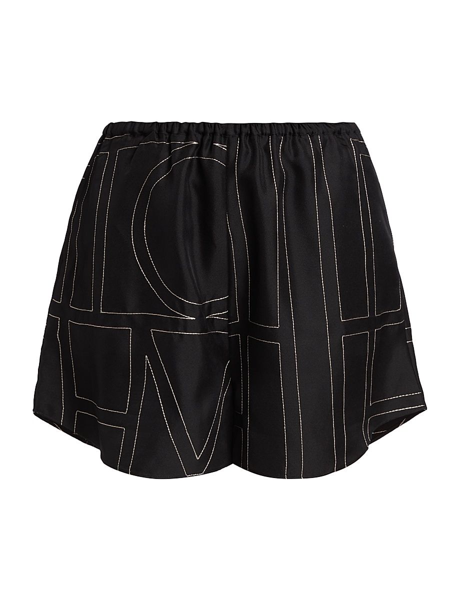 Women's Silk Stitched-Logo Shorts - Black Monogram - Size 00