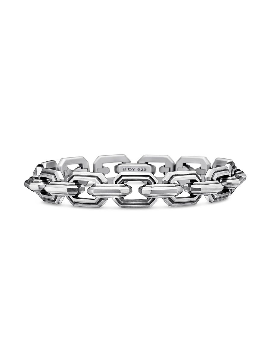Men's Deco Link Bracelet in Sterling Silver, 11mm - Silver - Size Large