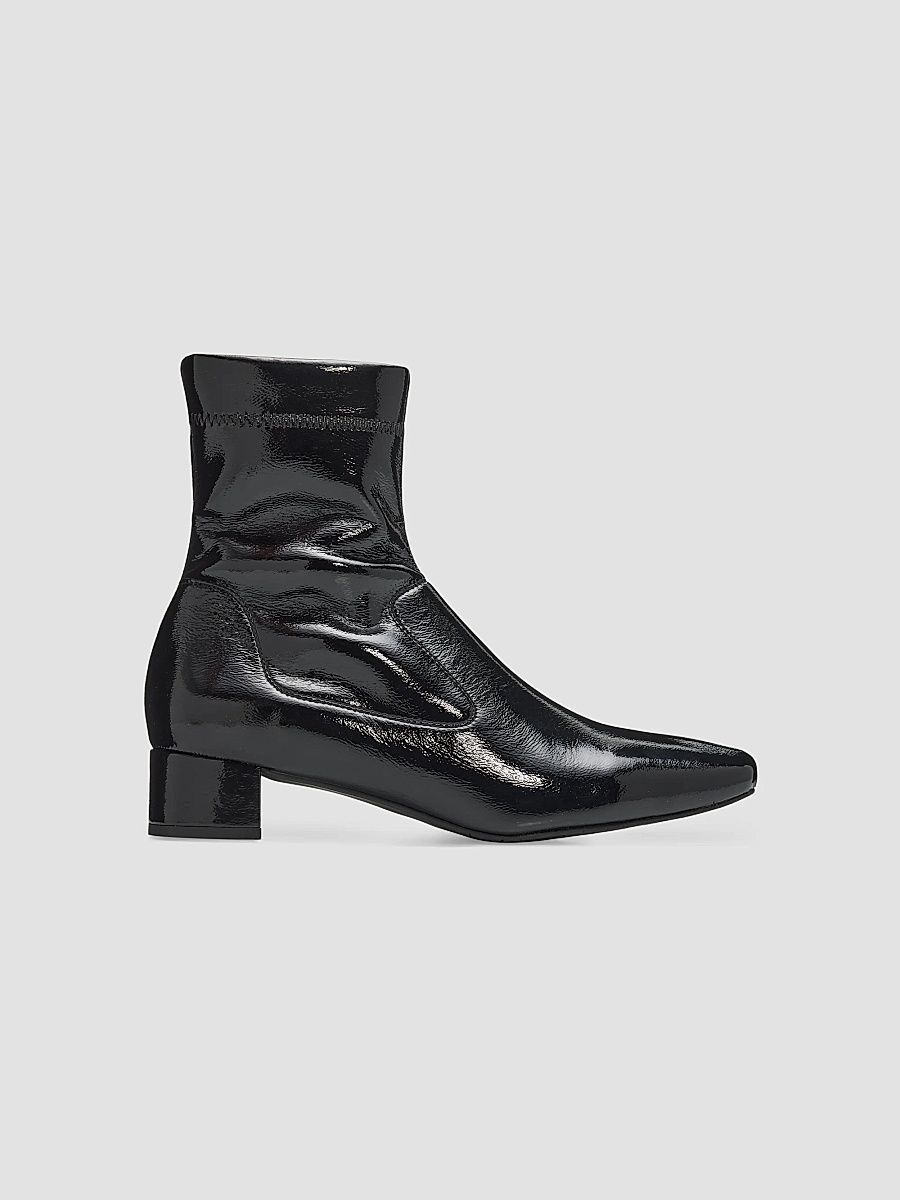 Women's Encina 30MM Coated-Leather Ankle Boots - Black Gloss Stretch - Size 12