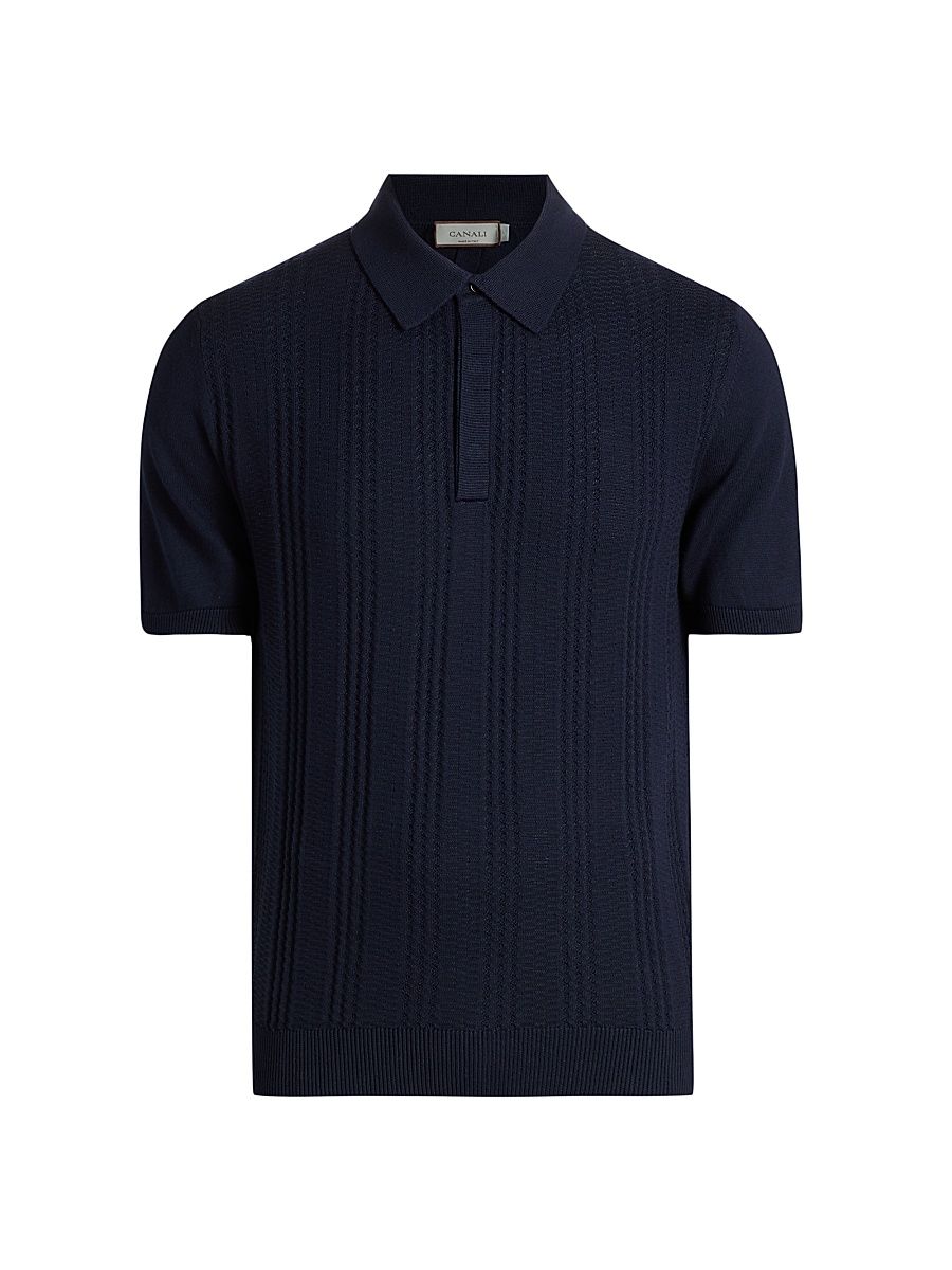 Men's Vertical-Stitch Cotton-Blend Polo Shirt - Navy - Size 48